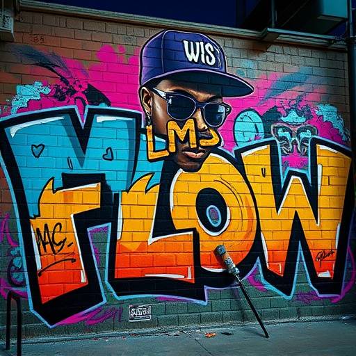 Album cover for 'Urban Rhythms' by MC Flow, featuring a graffiti art mural of the artist.